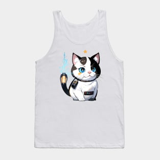 Star Cat Tshirt and Stickers Design Cute Cat Sci-Fi Characters Robot Carousel Tank Top